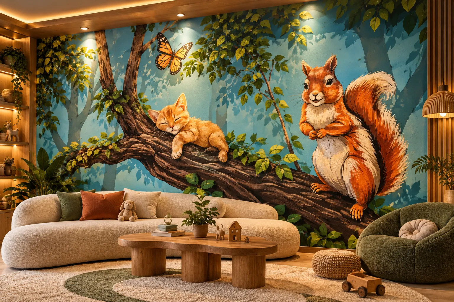 Squirrel and Cat nature mural